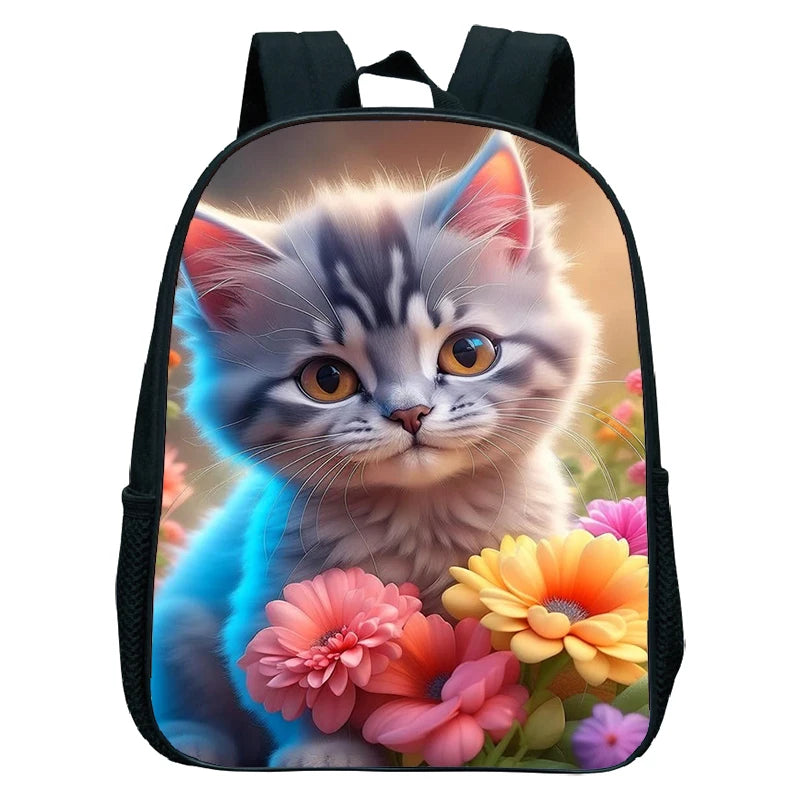 Cute Cat Print Backpack For Preschool Children Kitten Pattern School Bags Lightweight Boys Girls Kindergarten Backpack Kids Gifs