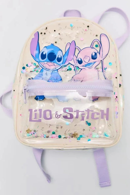 New Disney Off-white Stitch Printed Transparent Sequin Star Decoration Cute High-quality Backpack for Boys and Girls