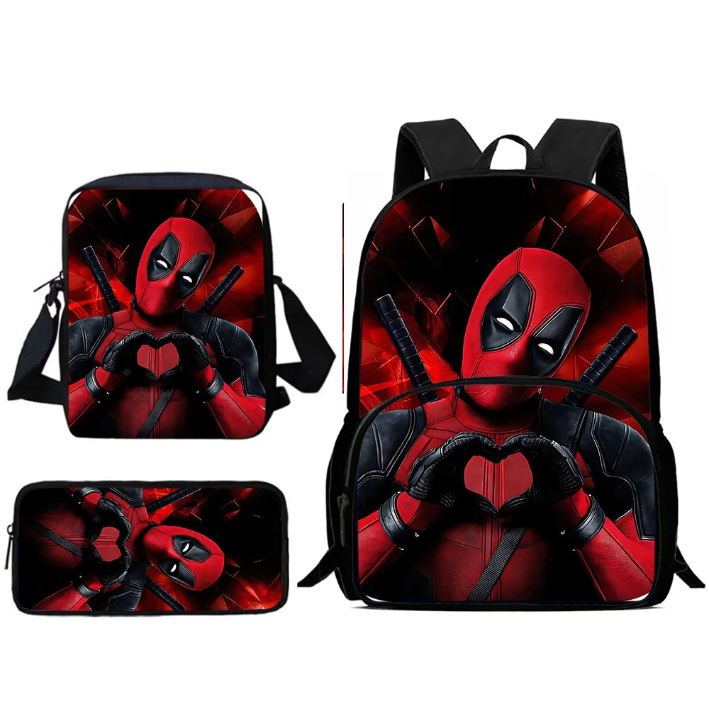 3Pcs Set Deadpools Heroes Child Backpacks Shoulder Bag Pencil Case Pupil Large Capacity School Bags for Boys Girls Best Gift