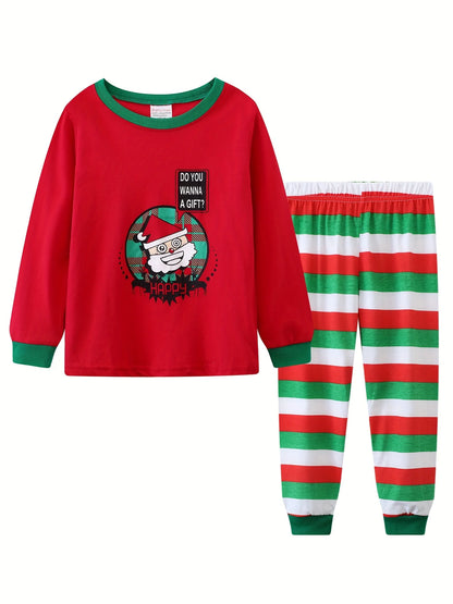 Kids Boys Pajamas Cartoon Christmas 2PCS Long Sleeved Autumn Winter Round Neck Long Sleeve Top & Pants Set