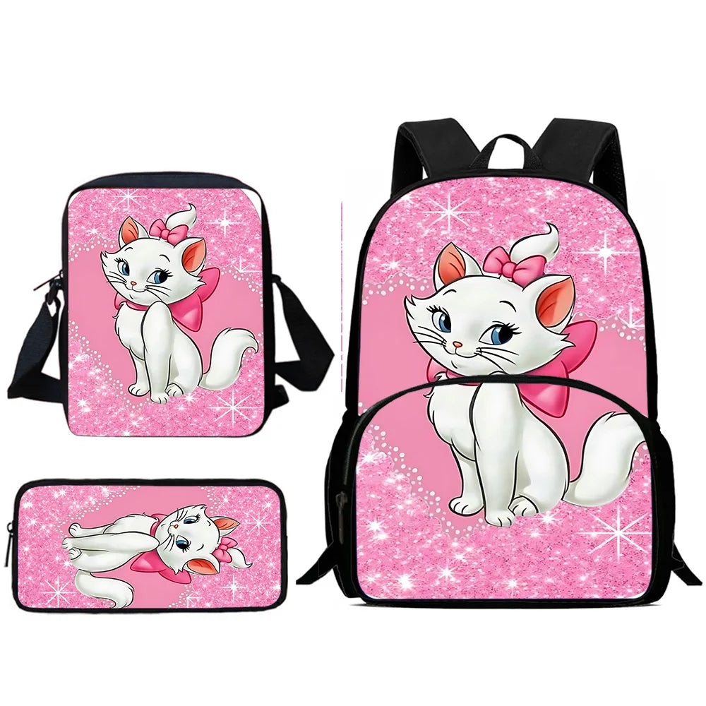 3Pcs Set  Disneys Marie Cat Child Backpacks Shoulder Bag Pencil Case Pupil Large Capacity School Bags for Boys Girls Best Gift