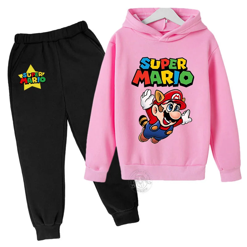 Super Mario Kawaii children's suit street fashion boys and girls suit sports pullover + sweatpants two-piece sports suit