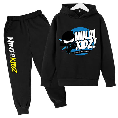 Ninja kidz Boys' Spring and Autumn hoodie and CuHK Children's Ninja Boy cartoon long sleeve top and sports ankle sweatpants suit