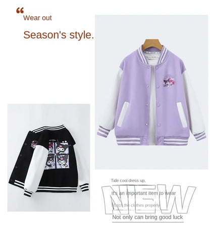 Sanrio Girls Boys Cartoon Kuromi Jacket Children Teen Coats Spring Autumn Kids Single breasted Jackets Casual Sports Outerwear