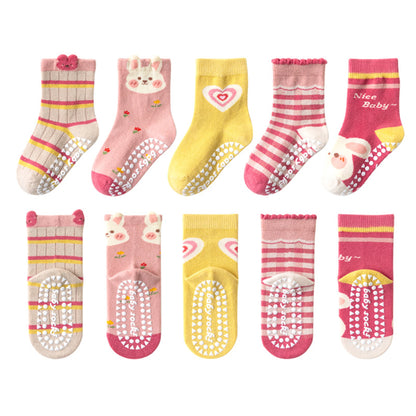 5 Pairs Children's Socks Cotton Non-slip Socks Floor Socks Cartoon Flowers Baby Socks Toddler Boy Girl Socks Kids Socks 0-12 Ys