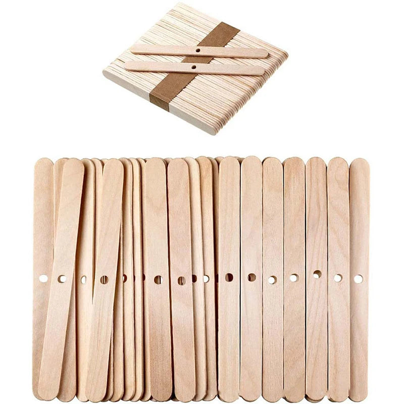 50PCS Wooden Candle Wick Holders Simple Aromatherapy Candles Bars Holders for Candle Making Fixing Tool with Hole Wooden Stick