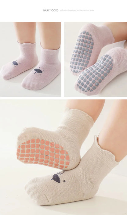 5 Pairs a Lot 2024 New Baby Floor Socks Toddler Girls Cute Indoor Walking Socks Infant Boys Non Slip Bottom Socks