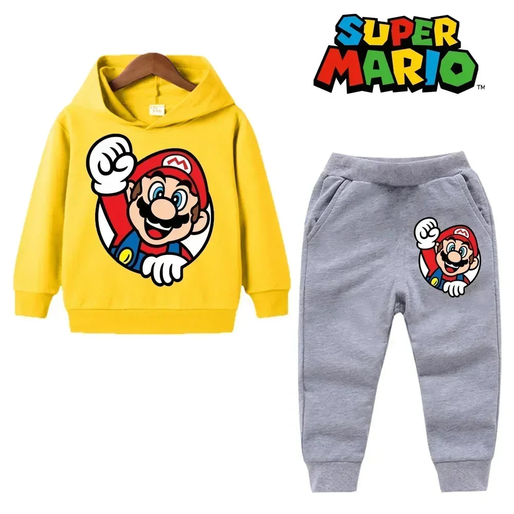 Super Mario Kids Tracksuit, casual sweatshirt with hood and pants, 2 sets, 5th birthday gift