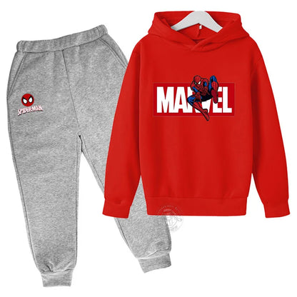 Marvel Spider Man Printed Hoodie+Pants Children's Set Boys and Girls' Fashion Baby Autumn Warm Sports Back to School Gift