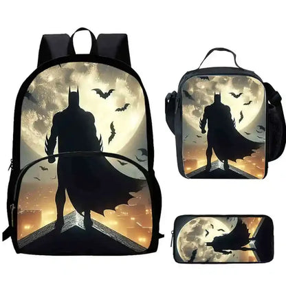 Cartoon Super Hero B-BatmanS School Backpack,Lunch Bags,Pencil Bags for 4-8 Years Old,Cartoon School Bags for Boy Girl Best Gift