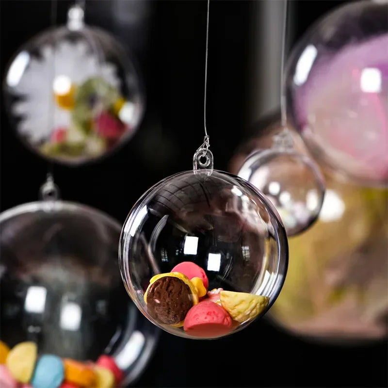 1/12Pcs DIY Hollow Balls Christmas Plastic Transparent Fillable Bauble Xmas Tree Hanging Ornaments Home Party Gifts Box Decor