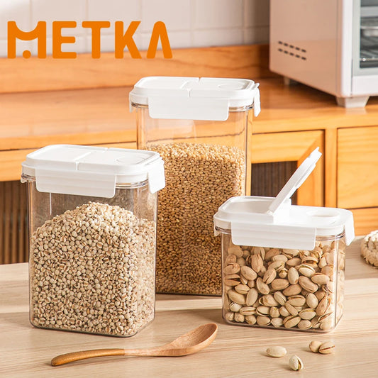 3PCS Airtight Storage Box Set Ktichen Food Cerceal Storage Container Seal Opening Lid BPA Free Rice Snack Noodle Grain Candy Box