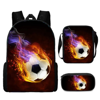 3Pcs Set School bags with Shoulder Bag Pencil bag,Catoon School Bags for Boys Girls Kids Bags with Football Printed,Light Weight