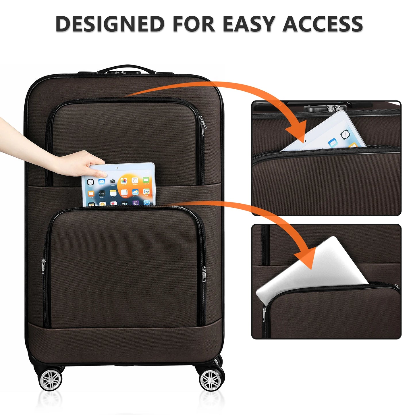 Soft edged travel 20 inch lightweight luggage with rotating wheels, Oxford fabric suitcase with small diagonal fabric