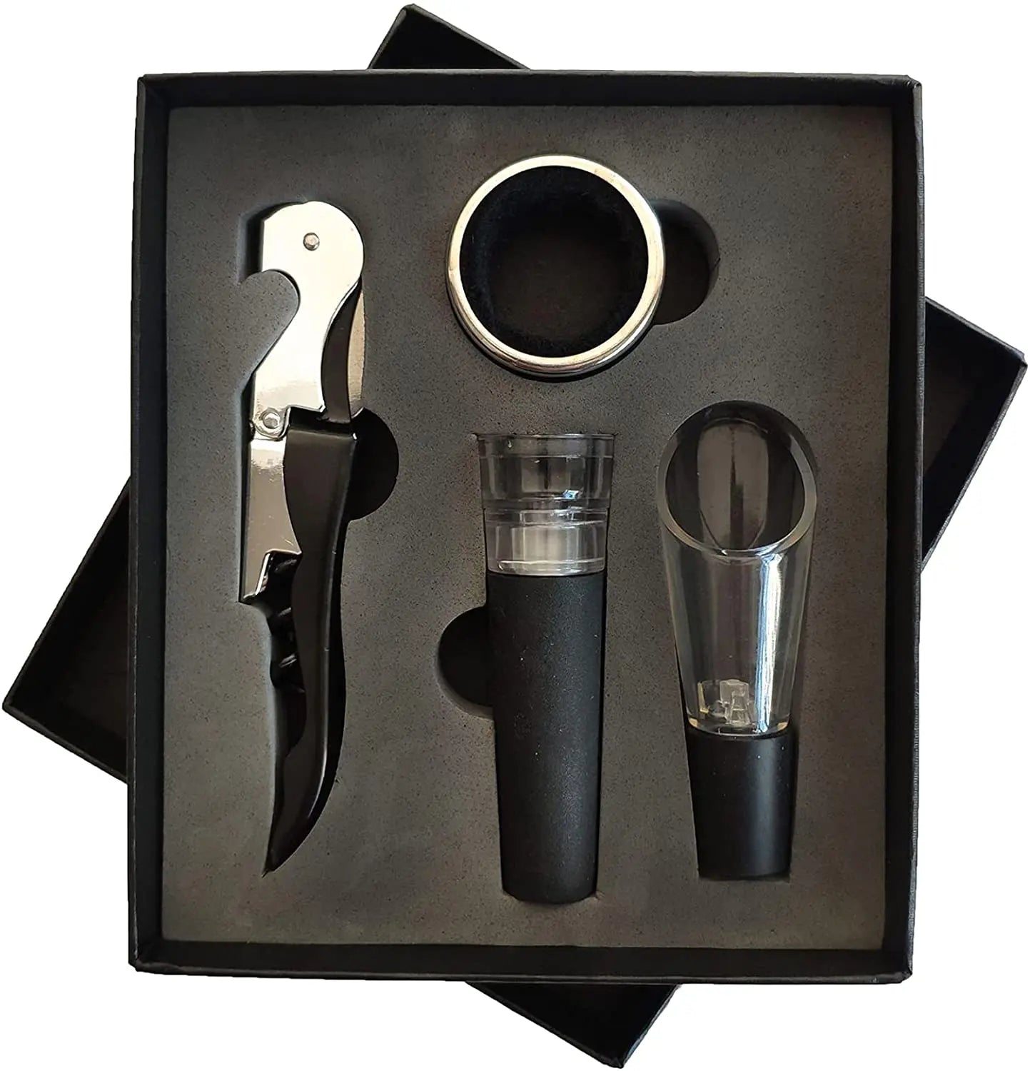 4Pcs Wine Opener Set with Corkscrew Wine Stoppers & Other Accessories Case Lever Bottle Opener Kit Gift