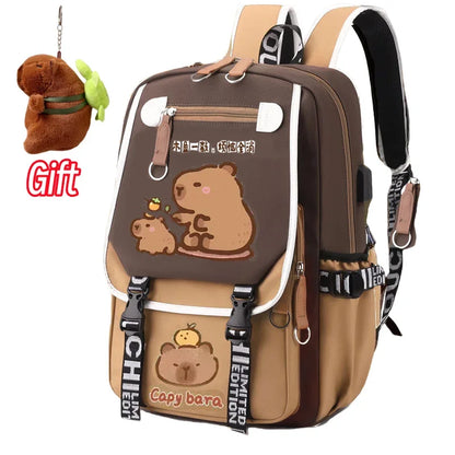 Kawaii Capybara Stylish Computer Backpack College School Casual Daypack Teens Bag Large Capacity Adjustable Strap Schoolbag