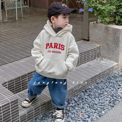 Korean Style Loose Letter Print Hooded Newborn Baby Hoodies Long Sleeve Autumn Winter Infant Sweatshirt for Boys Girls