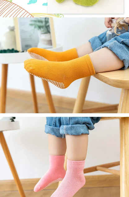 6 Pairs/Lot Spring Autumn Kids Anti-slip Socks Solid Color Soft Breathable Cotton Babys Boat Socks Boys GirlsTrampoline Socks