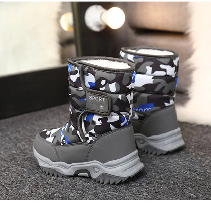 2024 Winter Children Shoes Plush Waterproof Fabric Non-Slip Girl Shoes Rubber Sole Snow Boots Fashion Warm Outdoor Boots