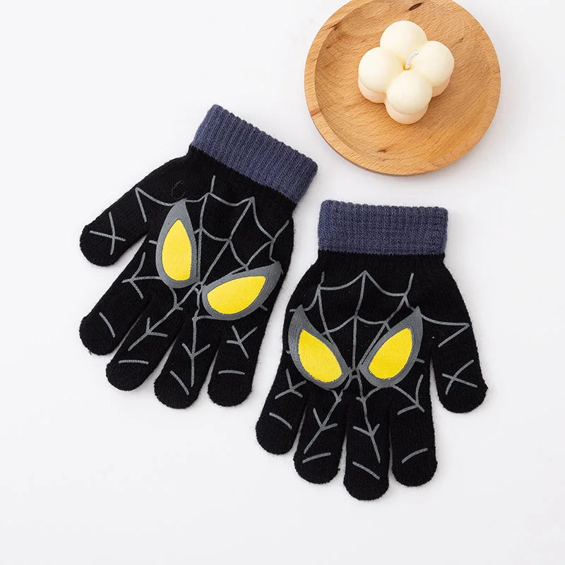 3-8 Years Autumn Winter Kids Knitted Gloves Cute Cartoon Spider Full Finger Boys Warm Outdoors Children Mittens