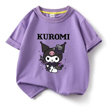 Kuromi Magic Print Summer Children's T-shirt Cute Brand Pure Cotton Trend Kawaii Boys and Girls High Quality Trend Fashion Tops