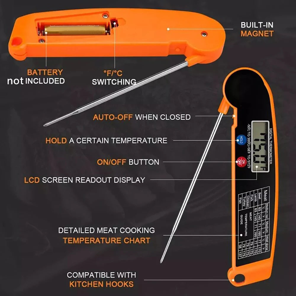 Foldable Digital Food Thermometer for Meat Water Milk Cooking Food Probe Fry BBQ Temperature Gauge Oven Thermometer Kitchen Tool