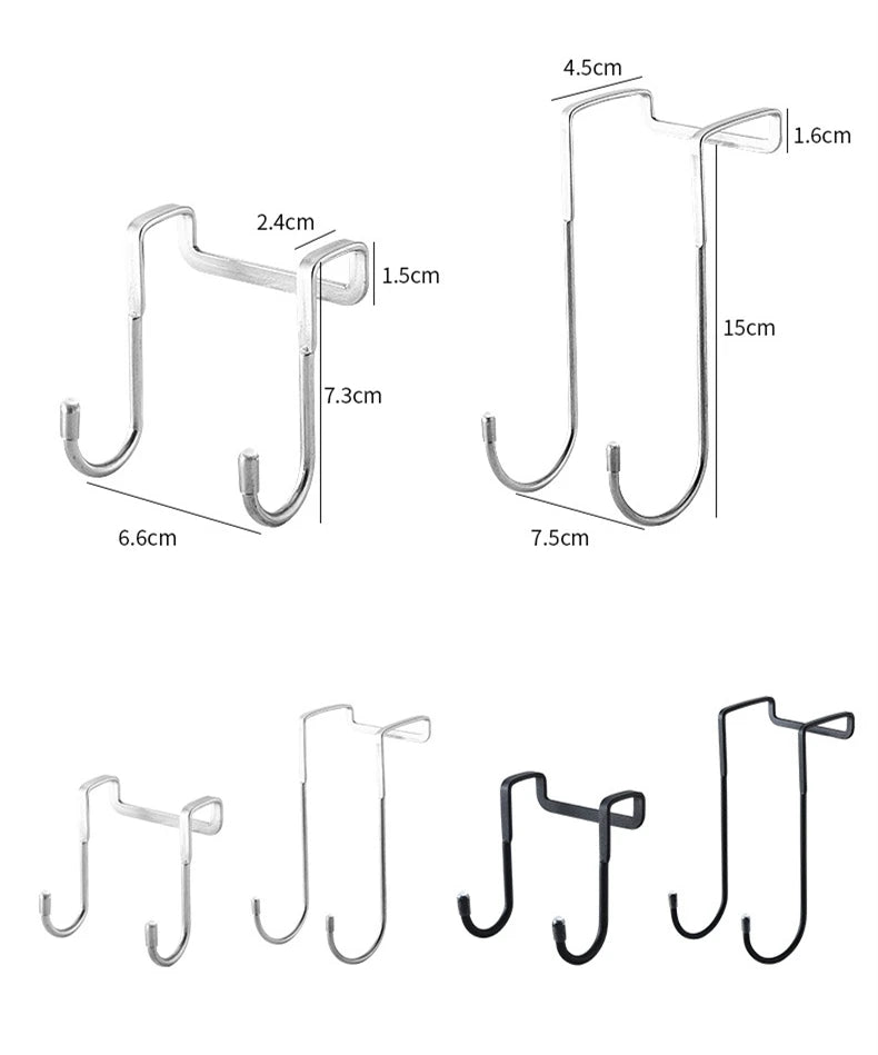 304 Stainless Steel Hook Free Punching Double  S-Shape Hook Kitchen Bathroom Cabinet Door Back Type Coat Towel Storage Hanger