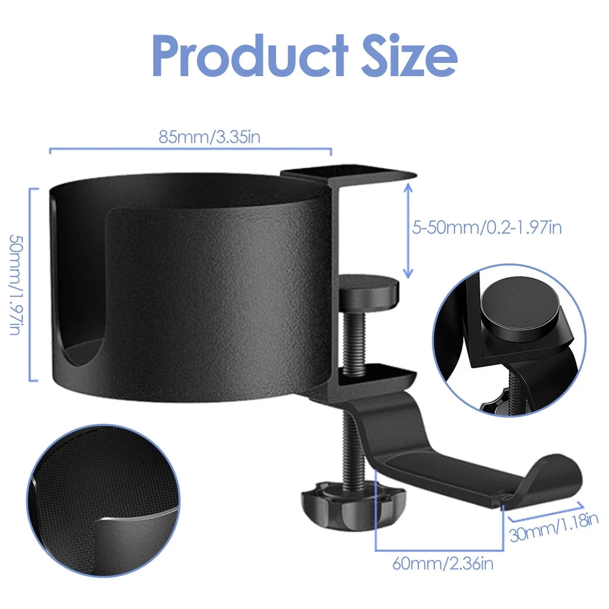 2 in 1 360° Rotation Headphone Holder With Cup Rack Adjustable Under Desk Clamp Table Side Drink Hanger for Home Offices NEW2024