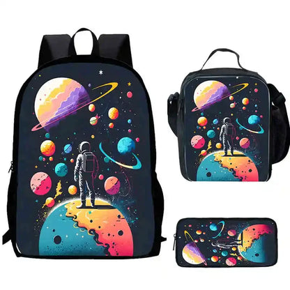 Cartoon Night Sky Child School Backpack With Lunch Bags Pencil Bags For Kindergarten,Best Gift For Boys and Girls