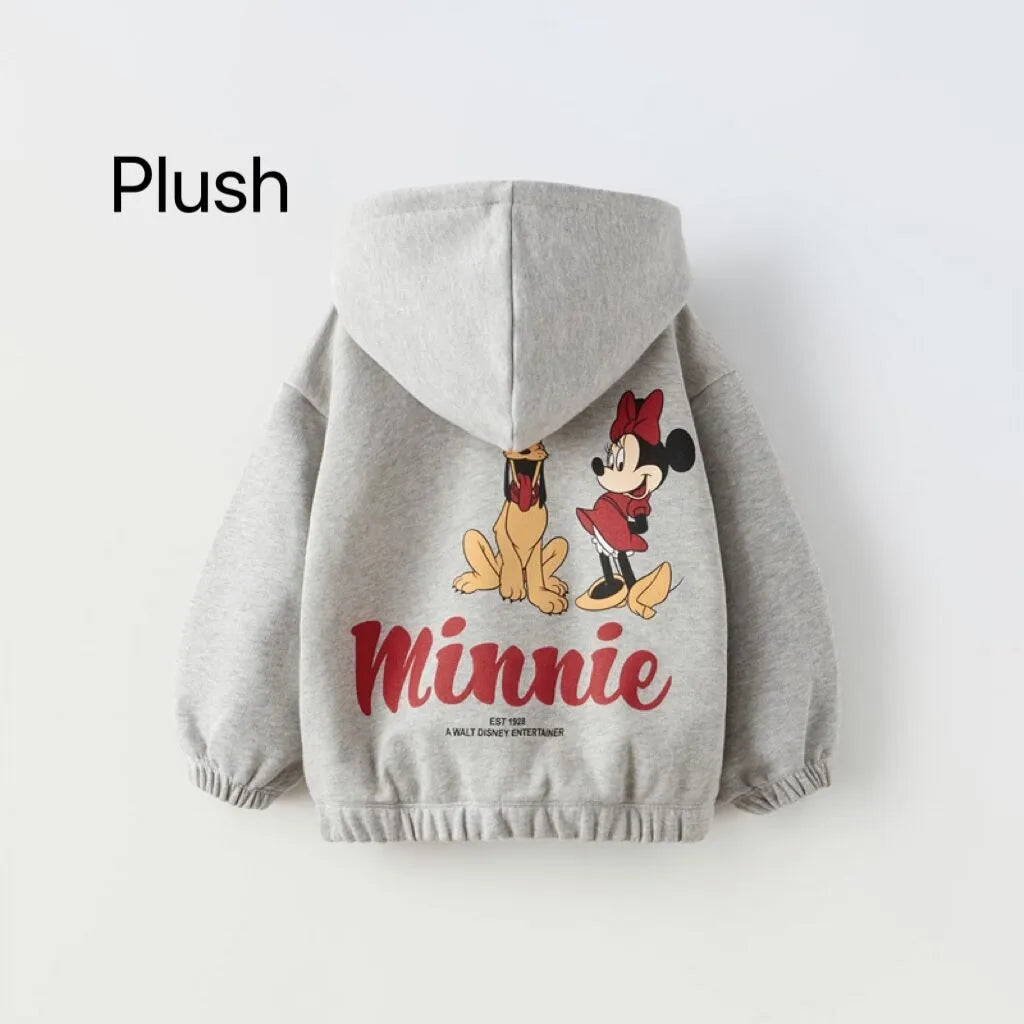 Casual Autumn Costume Boys And Girls Sports Outerweat Long Sleeve Plush Sweatshirt Coats New Minnie Donald Duck Print Hoodies