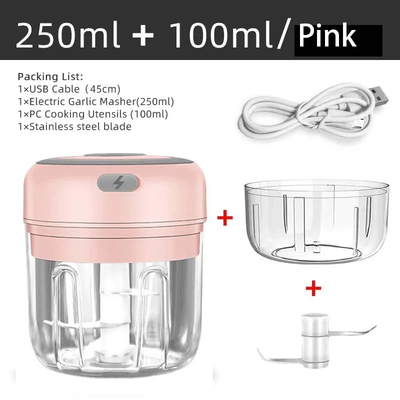 Mini Wireless Electric Garlic Crusher 100ml/250ml Portable Chopper USB Charging Ginger Chili Vegetable Masher Machine Kitchen