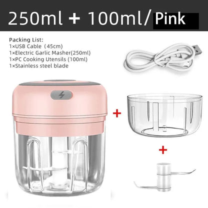 Mini Wireless Electric Garlic Crusher 100ml/250ml Portable Chopper USB Charging Ginger Chili Vegetable Masher Machine Kitchen