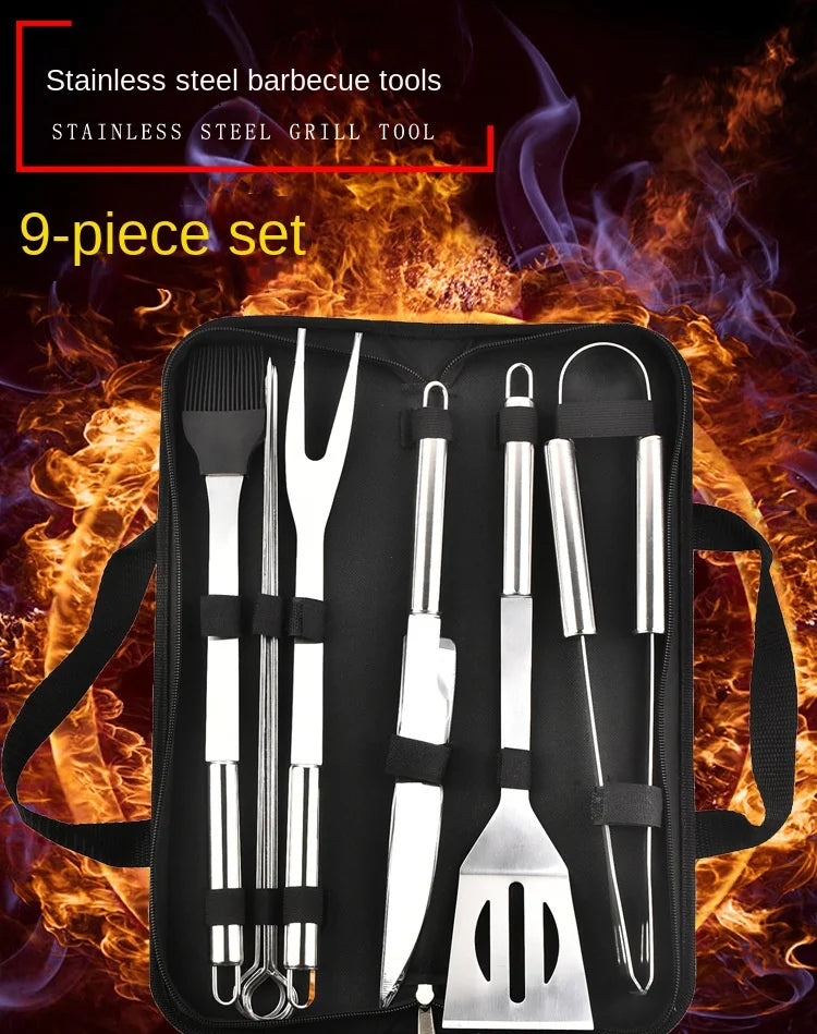 Stainless steel oven set barbecue combination tool outdoor BBQ barbecue set barbecue set storage portable cloth bag baking tool