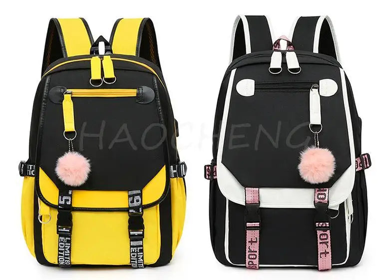 Lovely Kuromi Melody Backpacks USB Cartoon Purple Printed Boy Girls School Bag Students Bookbag Teens Women Mochila Escolar Niña