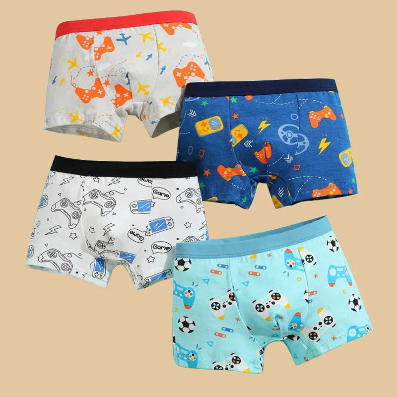 4pcs/Lot Boys Boxer Briefs Kids Cotton Underwear Baby Boy Underpants Teenager Cartoon Print Soft Children Panties 2-15Y 2024 New