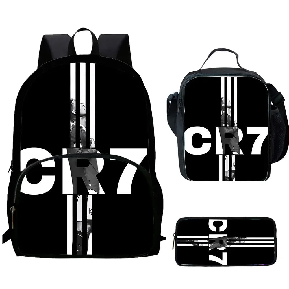 Cartoon C-CR7 Football-Stars Child Backpack,Lunch Bags,Pencil Bags for 4-8 Years Old Anime School Bags for Boys Girls Best Gift