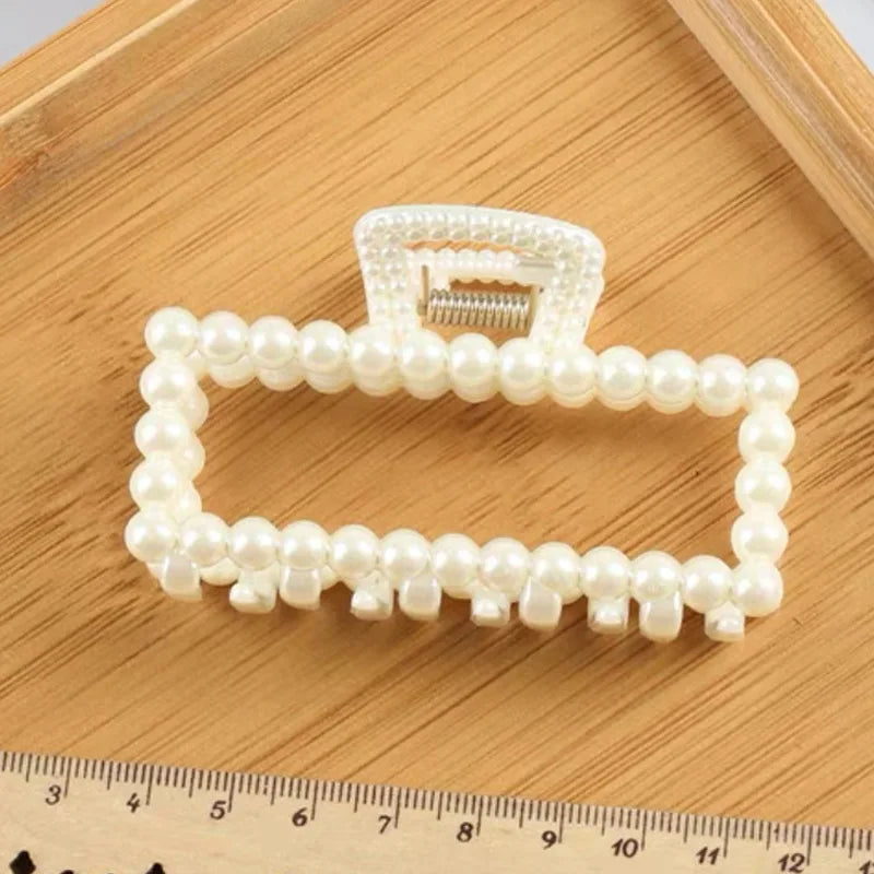 Elegant Pearls Beads Hairpin for Women Fashion Geometric Hair Claw Barrettes Headwear Horsetail Hair Clips Hair Crab Accessories