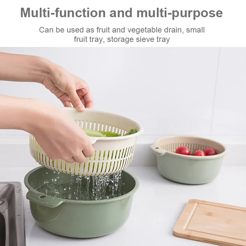 1 Set Double Drain Basket Bowl Washing Storage Basket Strainers Bowls Drainer Vegetable Cleaning Colander Cocina Kitchen Gadgets