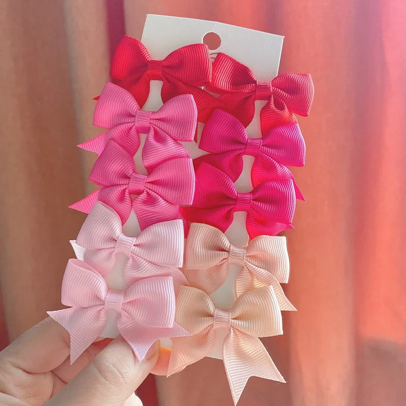 10Pcs/Set New Cute Solid Ribbon Bowknot Hair Clips for Baby Girls Handmade Bows Hairpin Barrettes Headwear Kids Hair Accessories