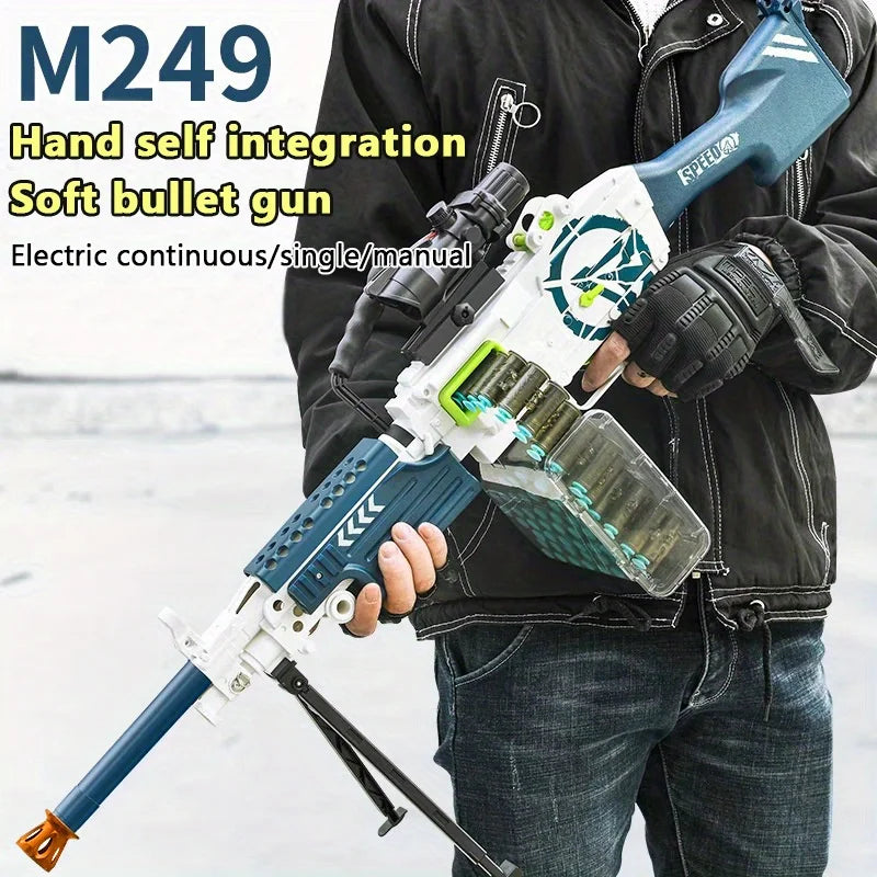 M249 LMG Machine Gun Foam Dart Blaster Heavy Machine Gun Toy Manual/Electric Function