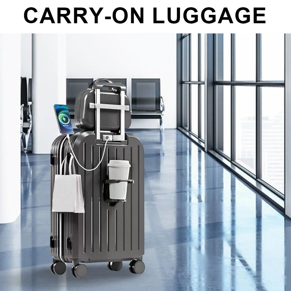 12/20/24 In Combination Suitcase USB Charging Port with Cup Holder Large Capacity Trolley Case Travel Luggage Bag with TSA Lock