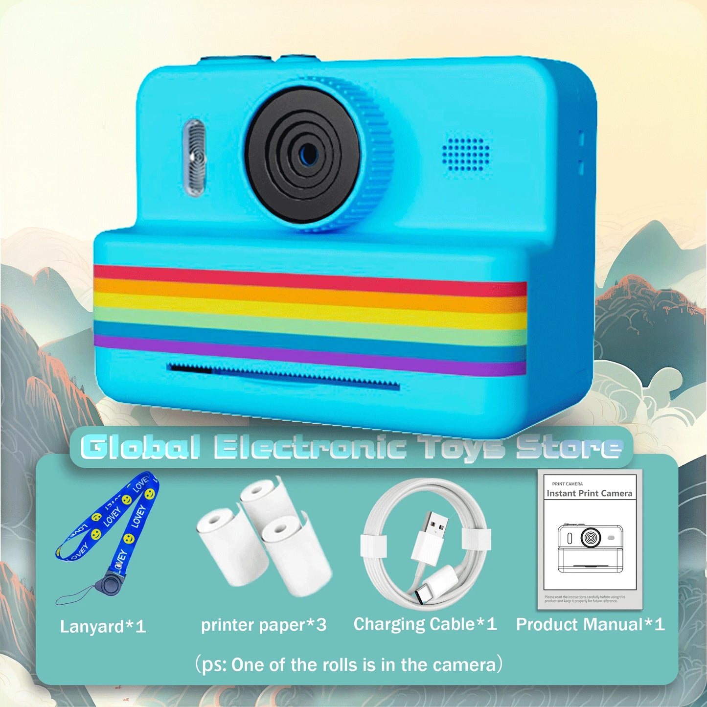 2.8 Inch Large Screen Instant Print Camera, HD Digital Video Camera for Kids, Outdoor Zero Ink Portable Print Toy Camera