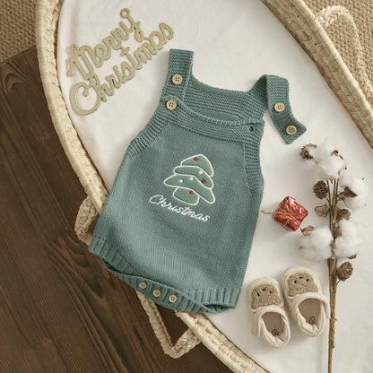 ma&baby 1-18M Christmas Baby Boy Girl Romper Newborn Infant Sleeveless Tree Santa Embroidery Knit Overall Jumpsuit Xmas Costumes