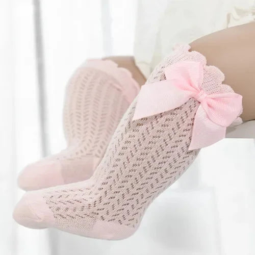 0-24Month Baby Girl Socks Toddler Bow Cotton Summer Mesh Lace Baby Knee Socks Newborn Infant Baby Princess Long Socks 2024 New