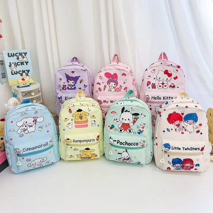 Sanrio Kuromi Hello Kitty My Melody Cinnamoroll Cartoon Backpack Cute Pompom Purin Pochacco School Bag For Adults Kids Sac A Dos