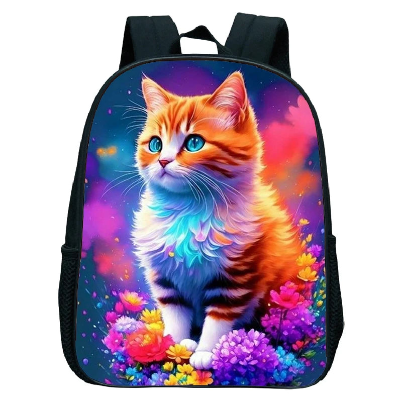 Cute Cat Print Backpack For Preschool Children Kitten Pattern School Bags Lightweight Boys Girls Kindergarten Backpack Kids Gifs