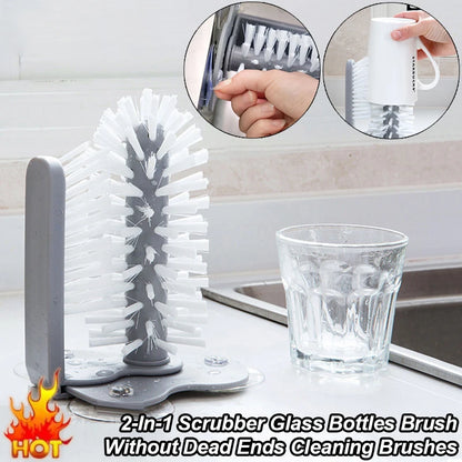 Practical Sink 2-in-1 Scrubber Glass Bottles Brush Suction Cup without dead ends Cleaning Brushes Kitchen Accessories Gadgets