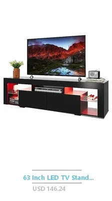 Modern LED TV Stand with 16 Color Options Storage Drawer Glass Shelf Fits 50/55/60/65/70 Inch TVs Easy Installation Remote