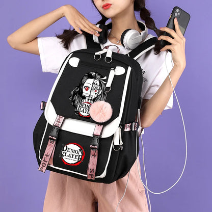 3Pcs/set Anime Kamado Nezuko Demon Slayer Backpacks for Girls School Bag Teenager Student Canvas Laptop Back Pack Women Rucksack