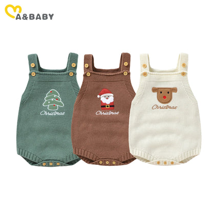 ma&baby 1-18M Christmas Baby Boy Girl Romper Newborn Infant Sleeveless Tree Santa Embroidery Knit Overall Jumpsuit Xmas Costumes